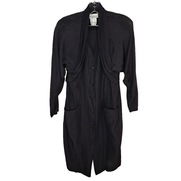 Tailored Black Coat Dress Vintage 80s - Picture 2 of 3